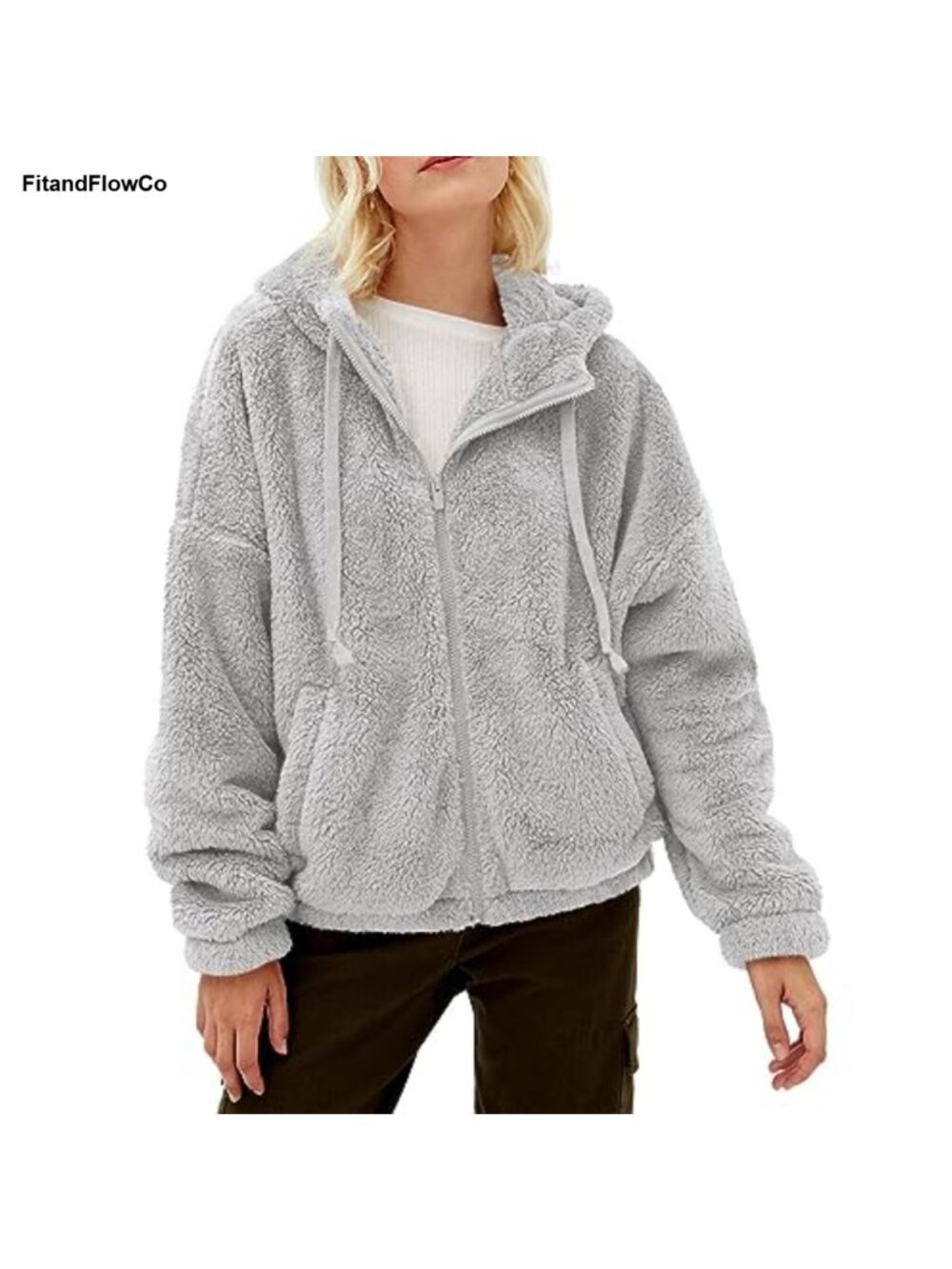 Fuzzy Sherpa Fleece Zip Up Hooded Jacket Oversized Winter Warm Hoodie